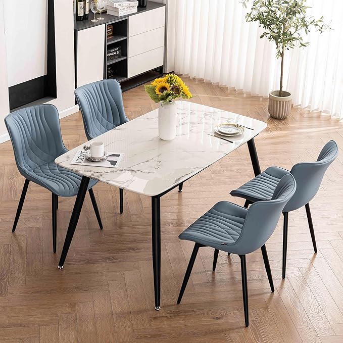 Kidol&Shellder Blue Dining Chairs Set of 2, Faux Leather Upholstered Mid - Image 2