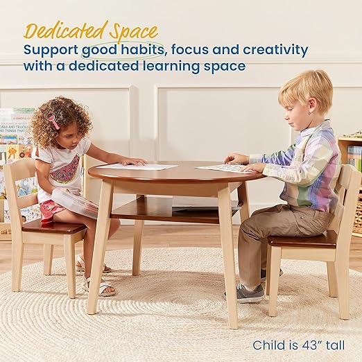 ECR4Kids Hideaway Table and Chair Set, Kids Furniture, Dark Walnut/Antique White - Image 3