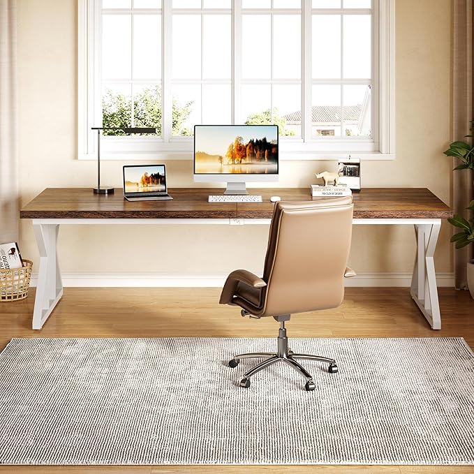 LITTLE TREE 78.7 Inch Large Executive Desk, Modern Computer Office Desk - Image 9