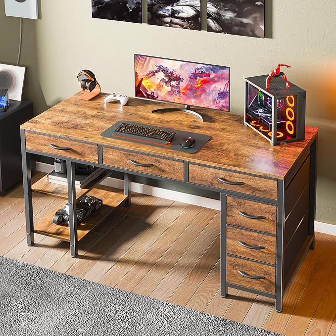 Huuger Computer Desk with 6 Drawers, 47 Inch Office Desk with Shelves, - Image 7