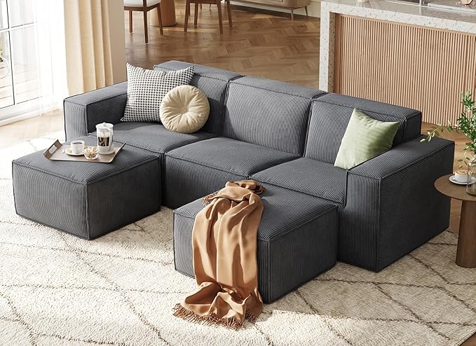 LINSY HOME Modular Sectional Sofa, Corduroy Sectional Cloud Couches by LINSYHOME