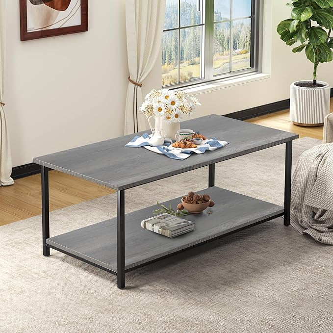 SENIG 2-Tier Coffee Table with Storage Shelf - Image 4