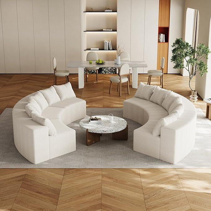 KEIKI Corduroy Curved Sectional Sofa, 6 Seater Symmetrical Modular Semi - Image 4