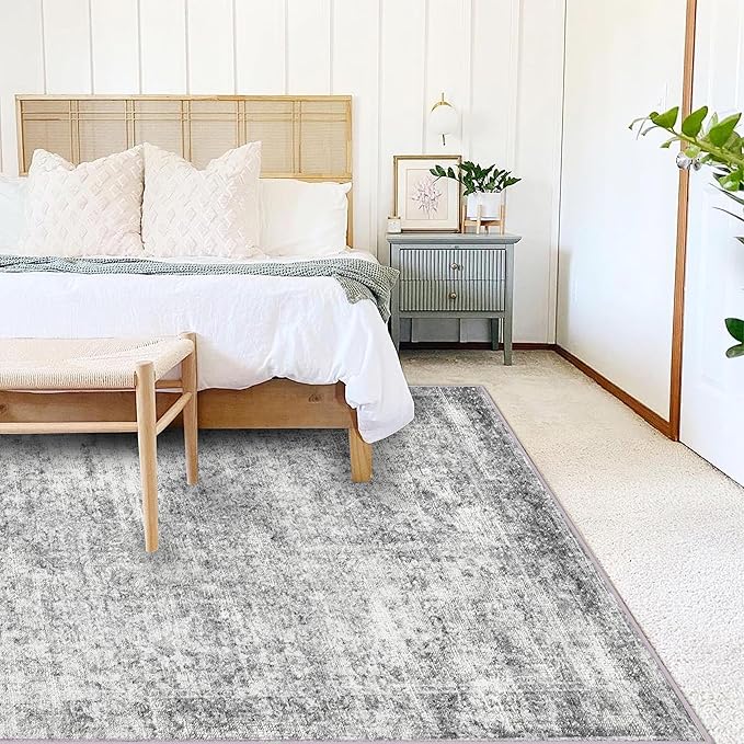 Area Rug 8x10 Washable Rug Gray Vintage Traditional Mat Distressed Indoor - Image 2