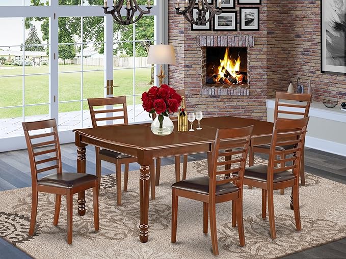 East West Furniture DOML7-MAH-LC 7 Piece Dining Room Table Set Consist of a - Image 2
