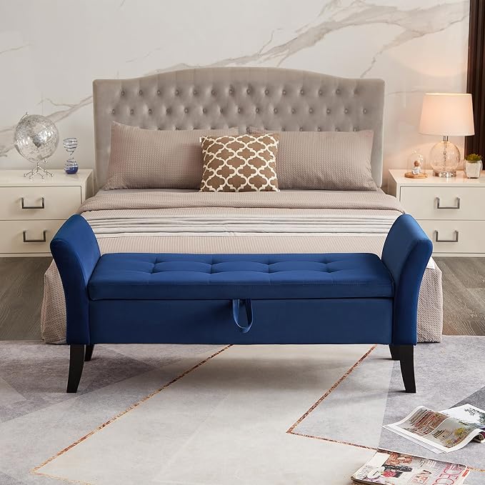 Furniliving Storage Ottoman Bench, Velvet Benches End of Bed Bench - Image 3