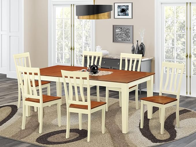 East West Furniture QUAN7-WHI-W 7 Piece Dining Table Set Consist of a Rectangle - Image 2