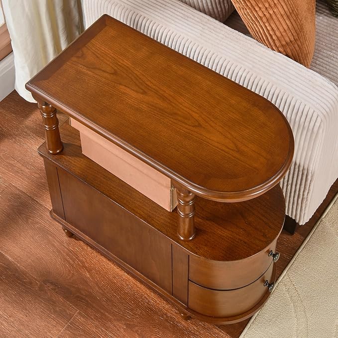 2 Set of Wood End Table with 2 Drawers and Storage Shelf, Narrow Sofa Side Table - Image 7