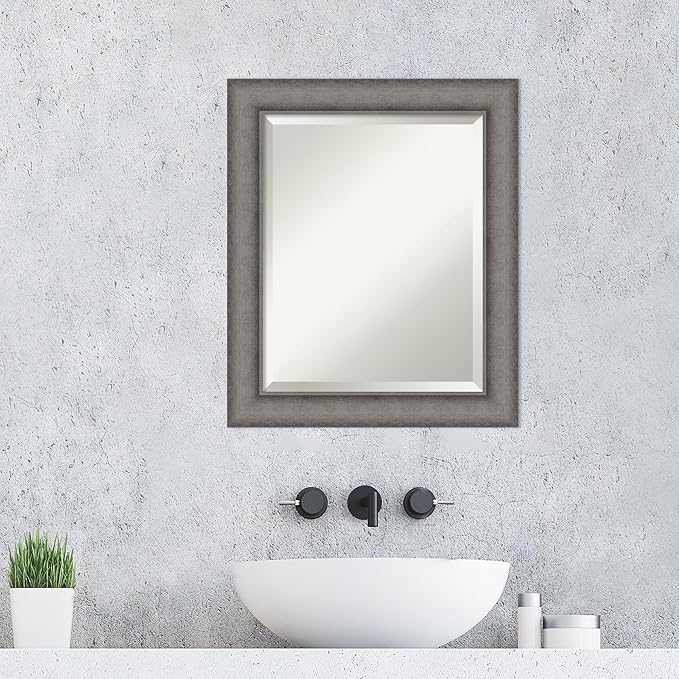 Amanti Art Grey Wall Mirror 25x21 Burnished Concrete Rectangle Bathroom Mirror - Image 6