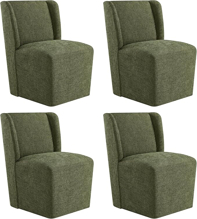 Upholstered Dining Chair with Casters Wingback Modern Side Armless Deskchair by Kislot
