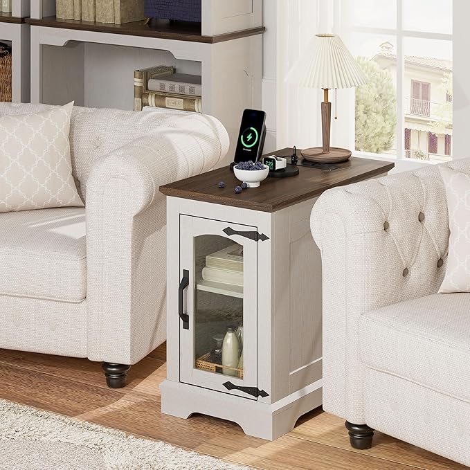 End Tables Set of 2 with Charging Station, 13.8"W Narrow Side Table with Storage - Image 6
