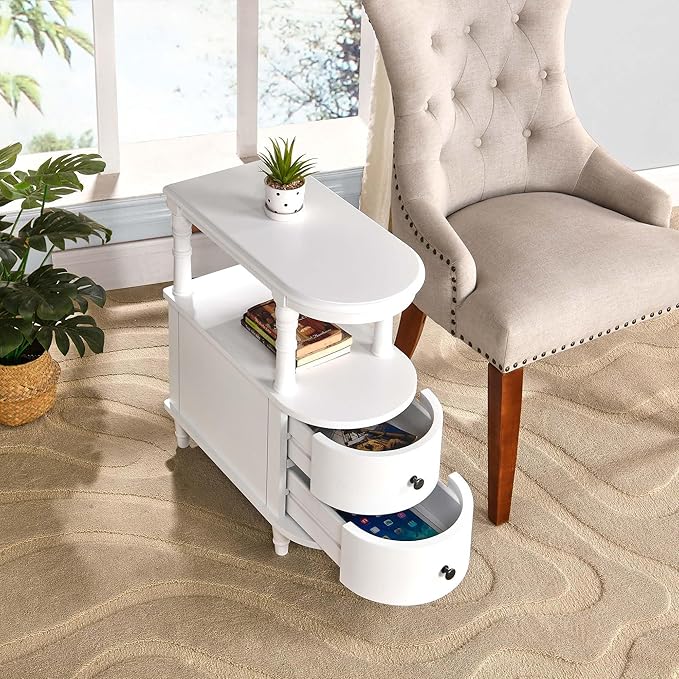 2 Set of Wood End Table with 2 Drawers and Storage Shelf, Narrow Sofa Side Table - Image 9