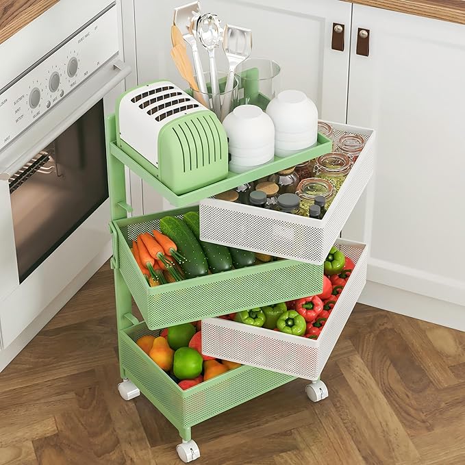 Fruit Basket for Kitchen No Assembly 4-Tier Rotating Storage Rack, Vegetable - Image 2