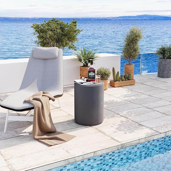 COSIEST 21" Outdoor Side Table, Weather-Resistant Round Concrete End Table - Image 7
