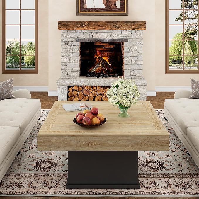 LED Coffee Tables for Living Room, Farmhouse Wood Coffee Table, 33.5" Square - Image 7