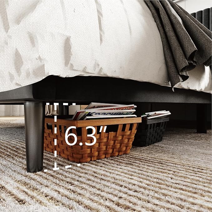 King Size Bed Frame with Velvet Upholstered Headboard, Platform Bed with Strong - Image 6