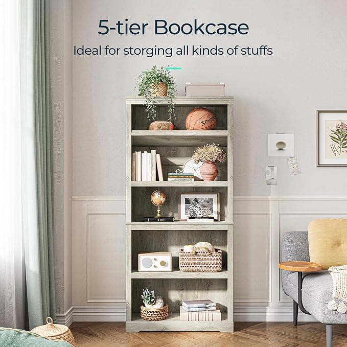 LINSY HOME 5-Shelf Bookcase, Bookshelves Floor Standing Display Storage Shelves - Image 4