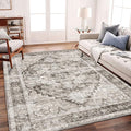 Area Rug 5'x7' Deep Khaki Washable Vintage Traditional Floor Cover Thin Retro by CHAMPLANT