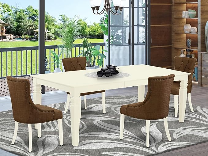 East West Furniture LGFR5-LWH-18 5 Piece Dining Table Set Includes a Rectangle - Image 2
