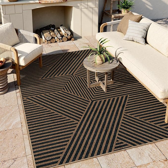 Lahome Modern Geometric Outdoor Easy Jute Rug, 5x7 Patio Living Room Rug Large - Image 2