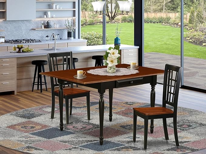 East West Furniture MZNI3-BCH-W 3 Piece Dining Table Set - Image 2