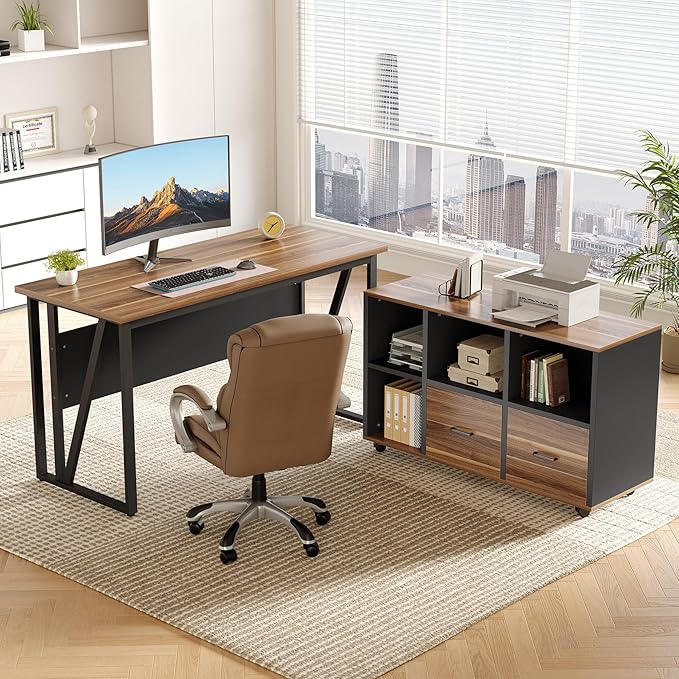 LITTLE TREE 55-Inch L-Shaped Computer Desk, Large Corner Desk - Image 2
