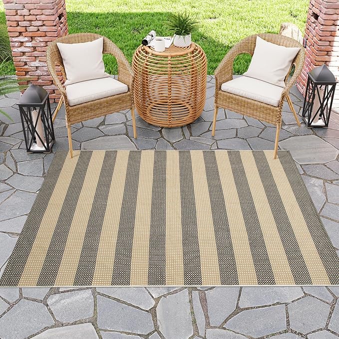 OJIA Washable Outdoor Rug 4'x6', Cotton Woven Outdoor Patio Rug Tan Front Porch - Image 8