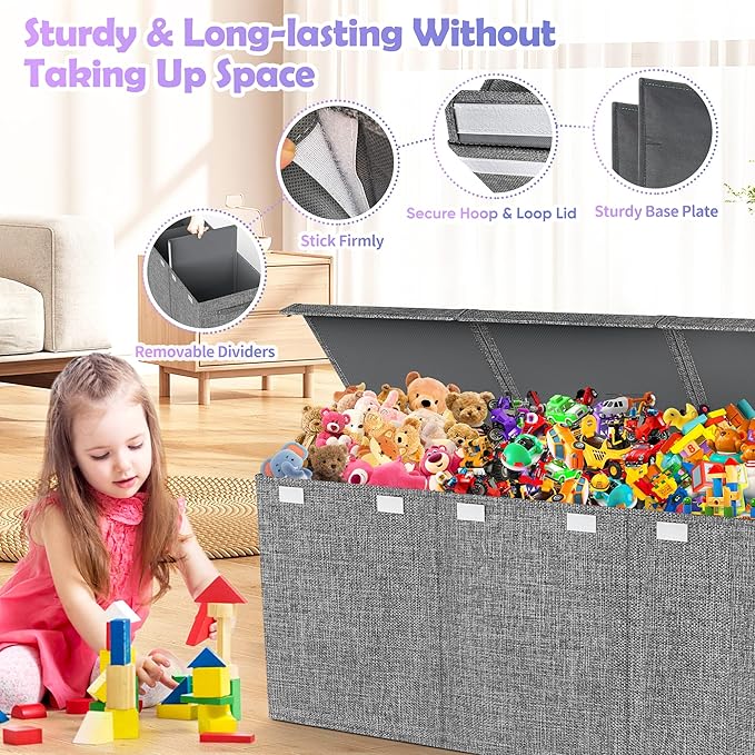 Extra Large Toy Box Chest with Lids, Collapsible Sturdy Kids Toy Storage - Image 4