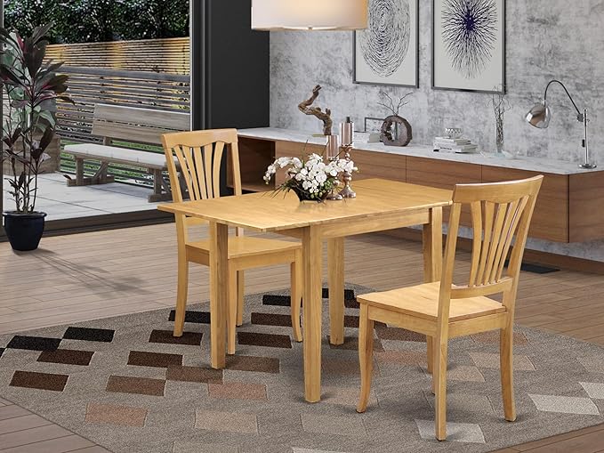 East West Furniture NDAV3-OAK-W 3 Piece Kitchen Table & Chairs Set Contains a - Image 2
