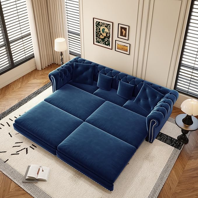KEIKI King Size Convertible Chesterfield Sofa Bed, Tufted Design, 3-in-1 - Image 7