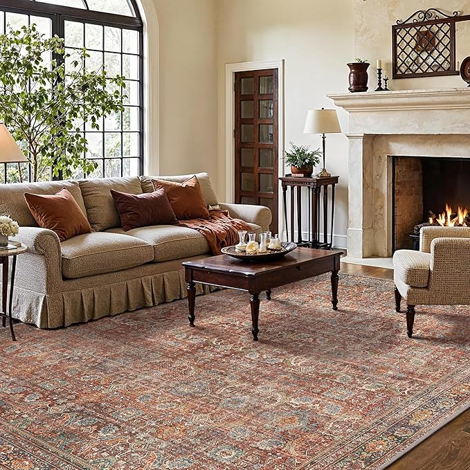 GENIMO 3x5 Area Rugs for Living Room, Machine Washable Non Slip Vintage Rugs by GENIMO