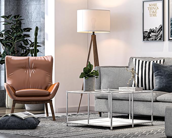 Matte Coffee Table with Open Storage, Square Tempered Glass Storage Rolling - Image 2