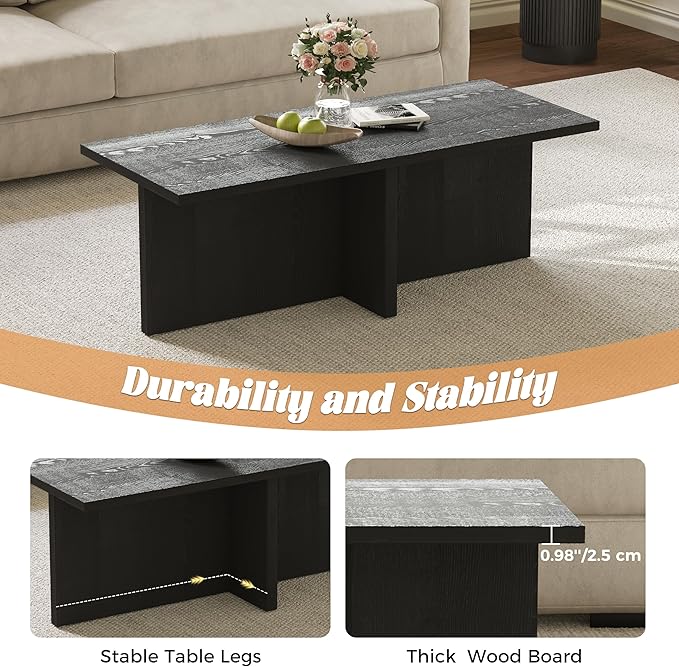 Luoxiao Rectangle Coffee Table for Living Room 47 inch Wood Modern Center - Image 6