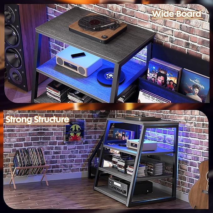 AV Media Stand with Outlets, Stereo Stands and Racks with Vinyl Storage - Image 5