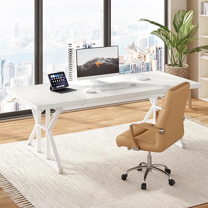 LITTLE TREE 70.8-Inch Large Executive Desk, Extra Long Computer Office Desk - Image 7