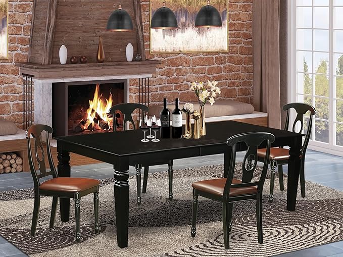 East West Furniture LGKE5-BLK-LC 5 Piece Dining Set Includes a Rectangle Dining - Image 2