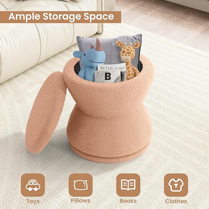 360 ° Swivel Storage Ottoman, Boucle Ottoman Vanity Stool, Upholstered Footstool - Image 5
