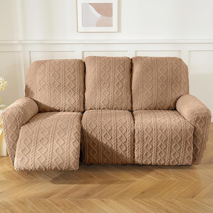 vctops 8 Pieces Geometric Jacquard Plush Recliner Sofa Covers Soft Fuzzy Fluffy - Image 6