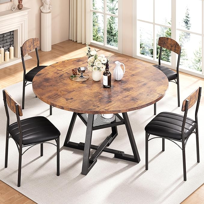 Round Dining Table Set for 6, Kitchen Table and Chairs for 4, Circle Table by JOCOEVOL