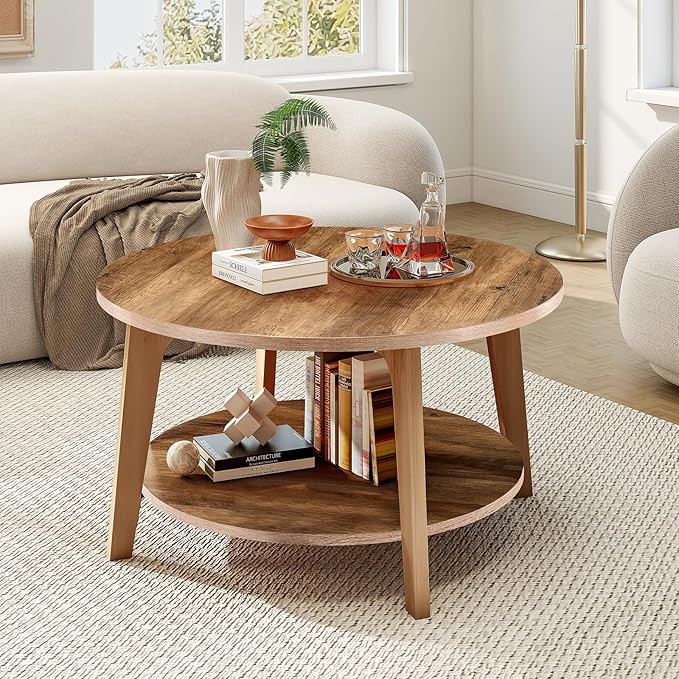 Sweetcrispy Round Coffee Table, 2-Tier Center Circle Counter - Image 2