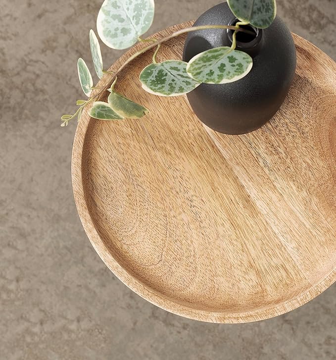 Kate and Laurel Xyler Round Wood and Metal Drink Table, Natural Brown Wood and - Image 5