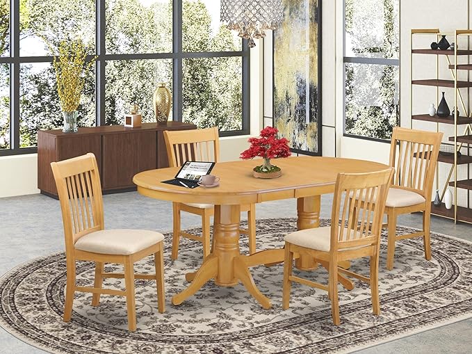 East West Furniture VANO5-OAK-C 5 Piece Dining Set Includes an Oval Dining Room - Image 2