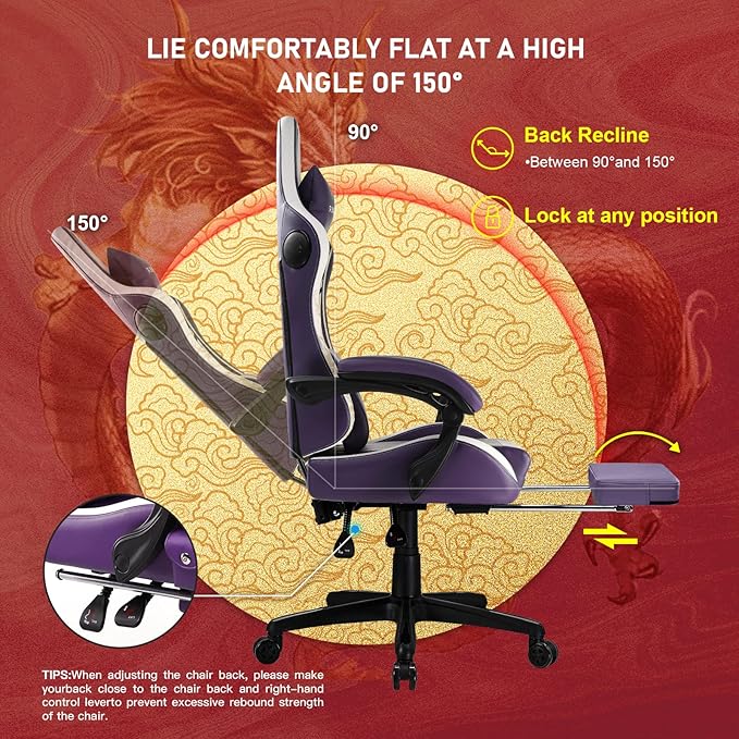 GTPLAYER Gaming Chair with Bluetooth Speakers and Footrest, Dragon Series Video - Image 6