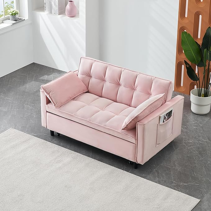 Ball & Cast 3 in 1 Convertible Sleeper Sofa Bed, Velvet Futon Couch - Image 4