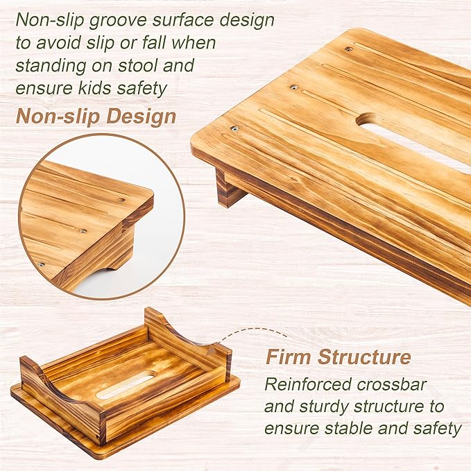 Wooden Step Stool for Adults, 3.5" Portable Wood Step for Kids, Heavy Duty One - Image 3