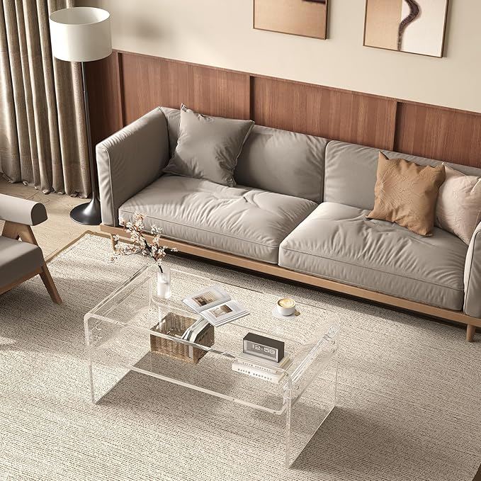 2-Tier Acrylic Coffee Table, Side End Table - Image 5