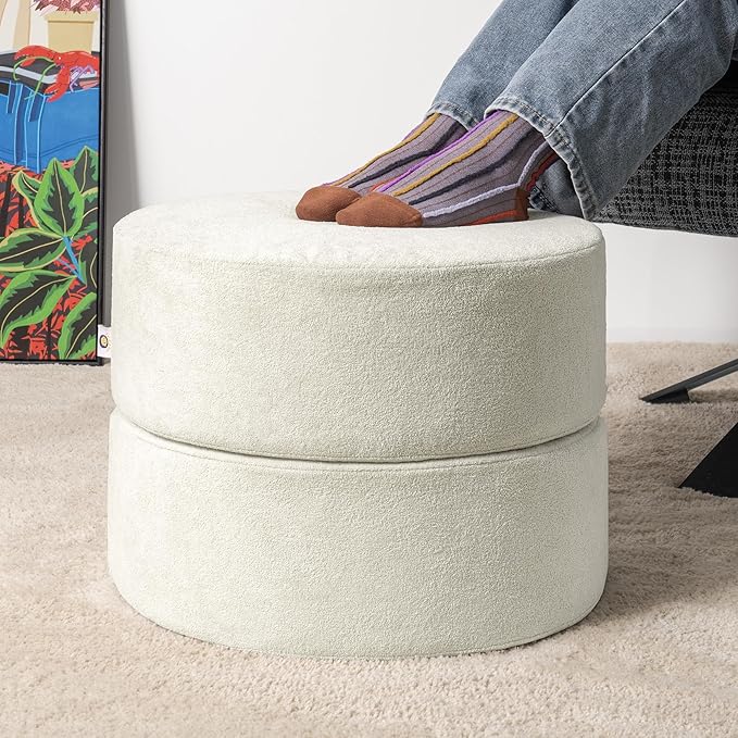 Pouf Ottoman Foot Rest Stool, Double Layer Round Modern Foam Filled Foot Stool - Image 2