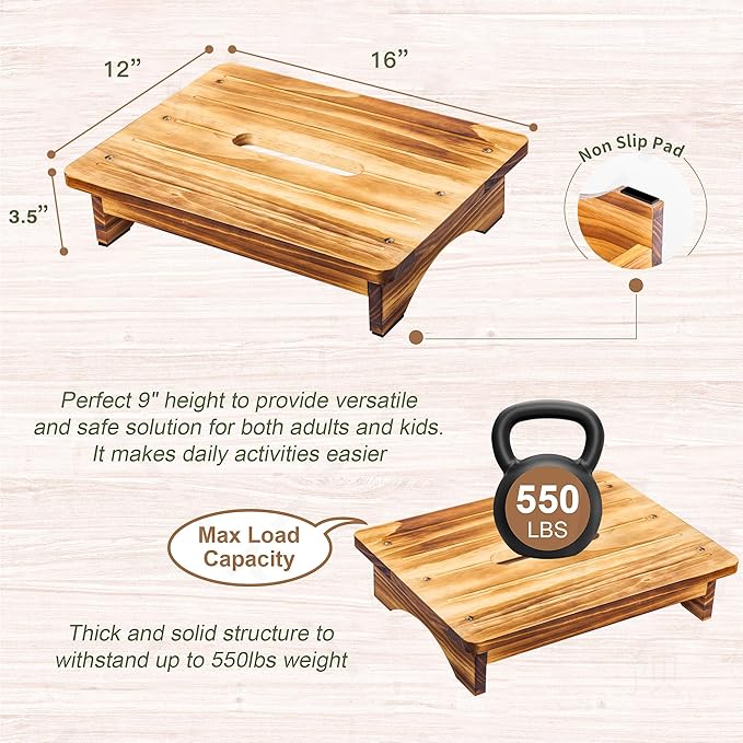 Wooden Step Stool for Adults, 3.5" Portable Wood Step for Kids, Heavy Duty One - Image 2