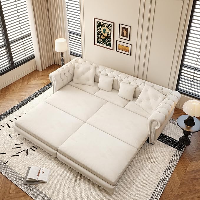 KEIKI 3-in-1 Velvet Chesterfield Sofa Bed - Image 7
