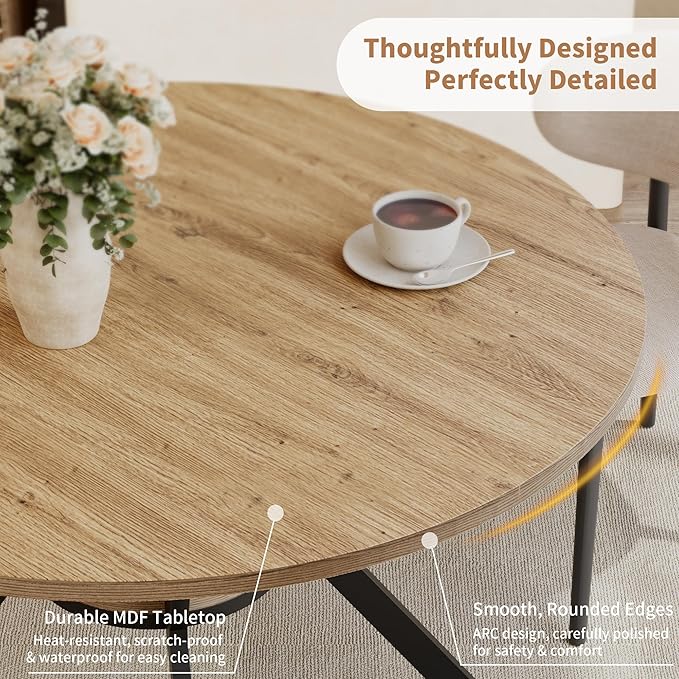 Round Dining Table for 4, 42 Inch Farmhouse Kitchen Table - Image 5